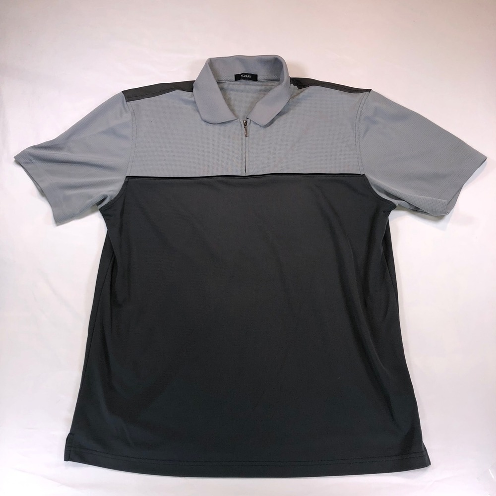 Alfani Mens Quarter Zip Polo Shirt Grey Black Colorblock Short Sleeve Top